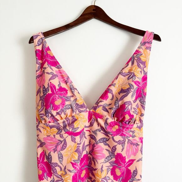OLD NAVY Deep V Cross Back One Piece Swimsuit Peach Floral XXL - Picture 4 of 8